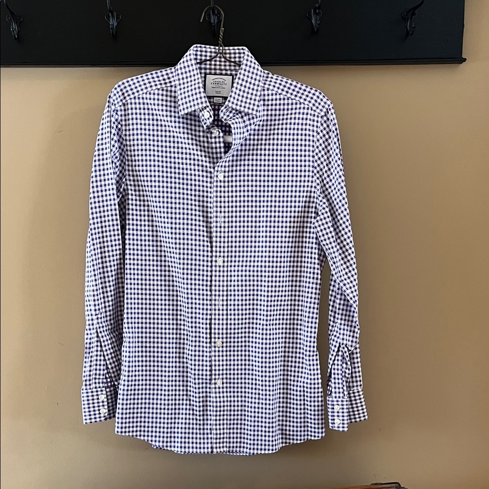 Charles Tyrwhitt Purple and White Checkered Shirt